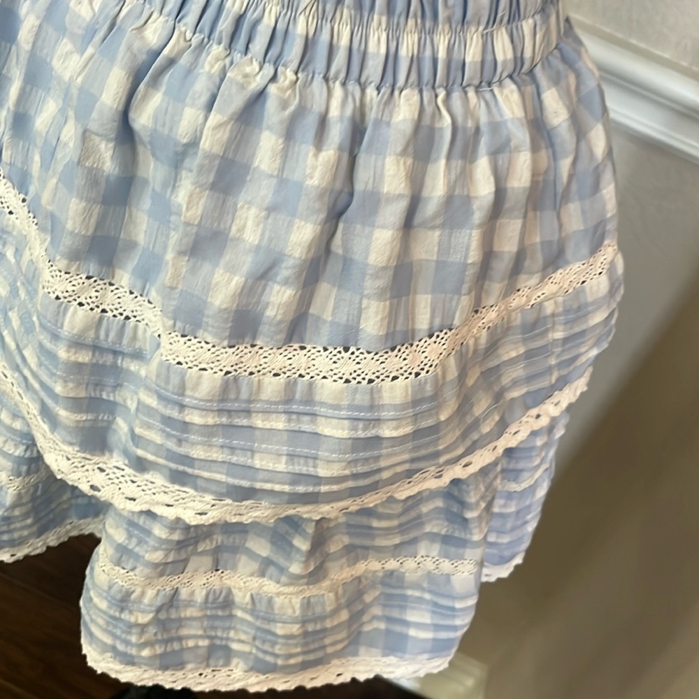 Day+Moon blue & white gingham checkered lace ruffles tiered mini skirt Size M - Picture 11 of 17